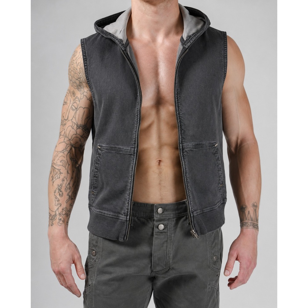 Nasty Pig Charcoal Gray Cotton Stretch Hooded Sleeveless Zip Vest Jacket Medium